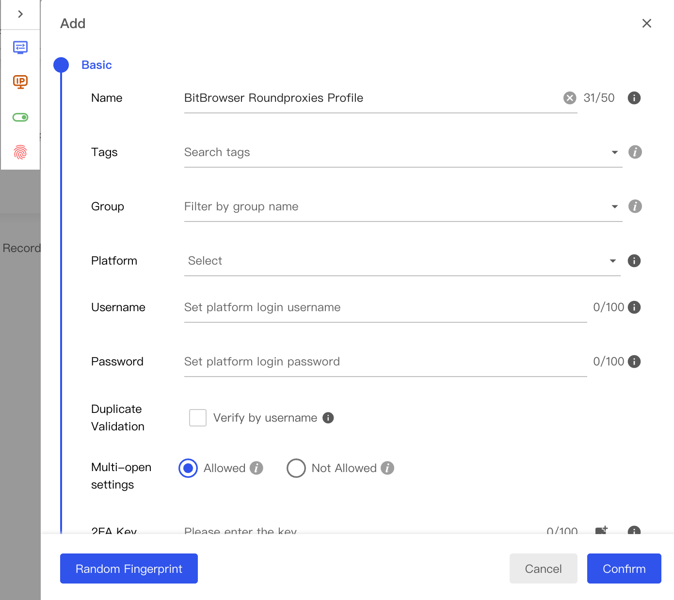 Bitbrowser Profile Setup