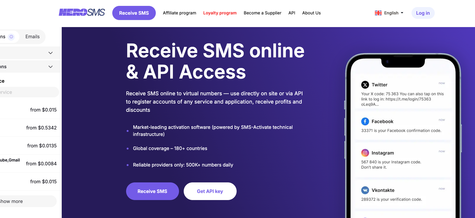 HeroSMS — Best for Bulk Registrations