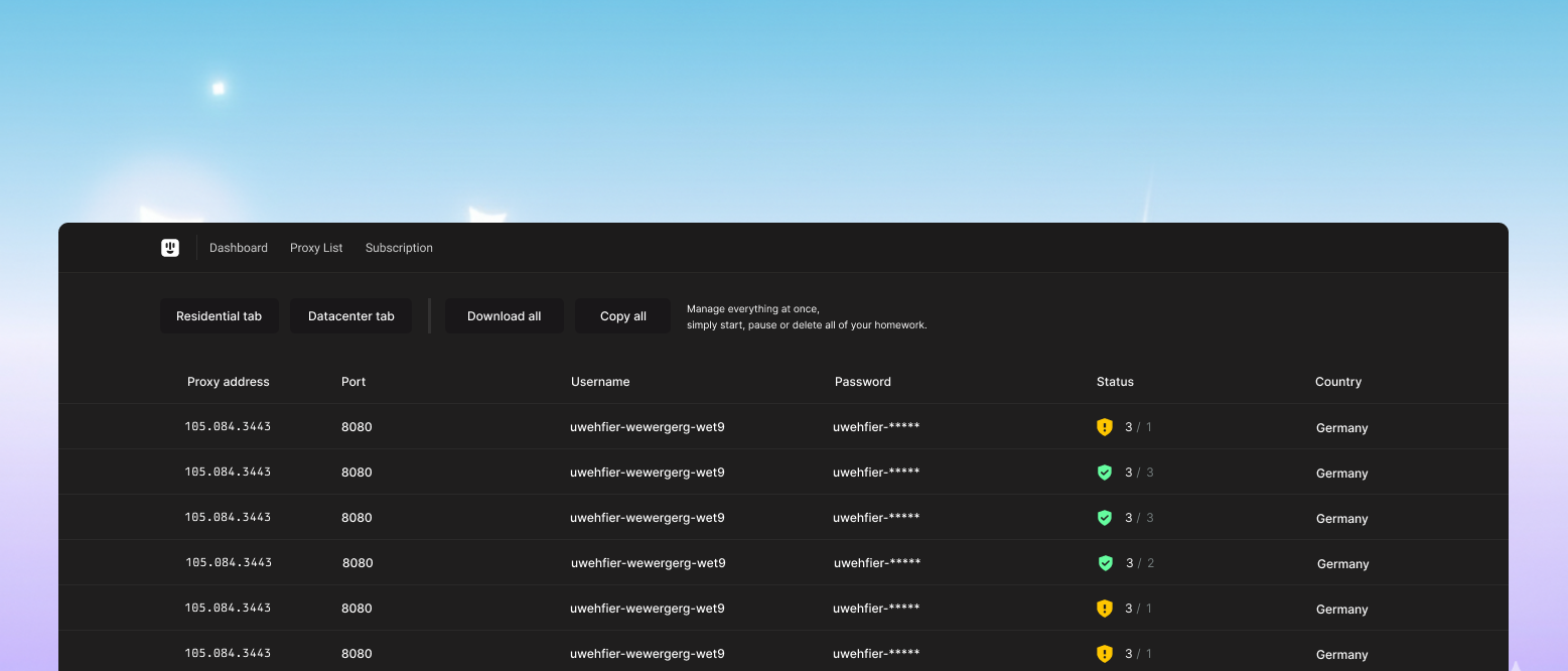 Premium Proxies Dashboard